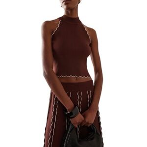 Cara Cara Rosendale Top NWT in Dark Coffee Brown Scalloped Women's Top Knit Tank